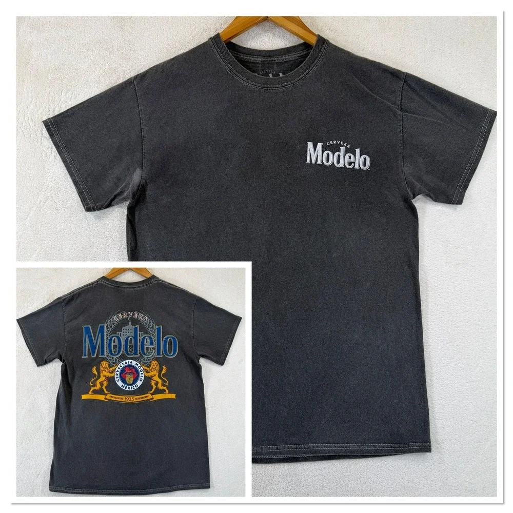 Modelo Cerveza Graphic T-Shirt Mens Medium Washed Black Short Sleeve Cotton Tee